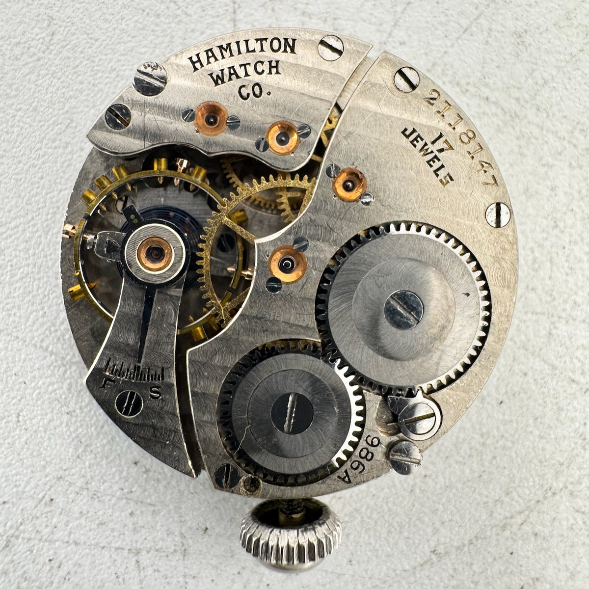 Antique 25mm 1924 Hamilton 986A 17J Frosted Dial Mechanical Wristwatch Movement