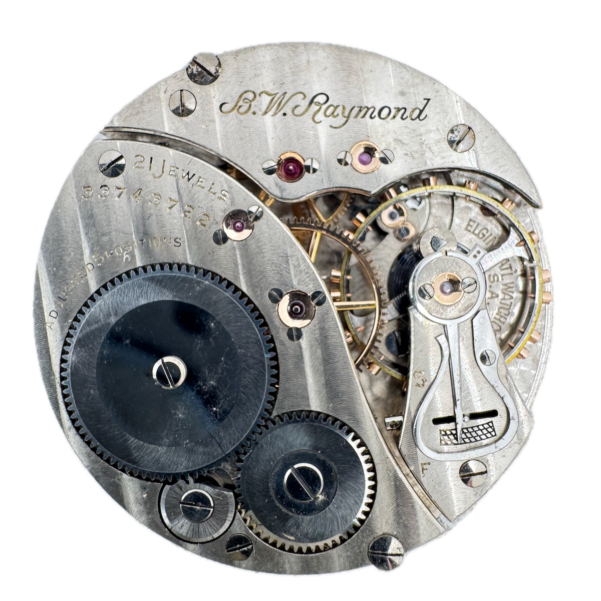 Vintage 16s 1933 Elgin B.W. Raymond 21 Jewel Pocket Watch Movement 478 USA