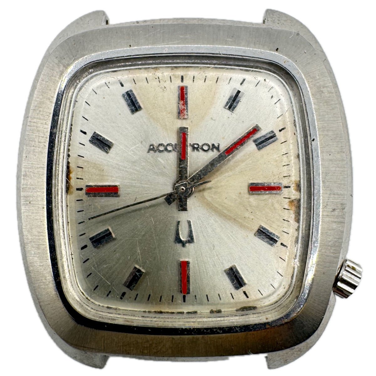 Vintage Accutron TV Dial Red Indices Men's Tuning Fork Wristwatch 218 0 Steel