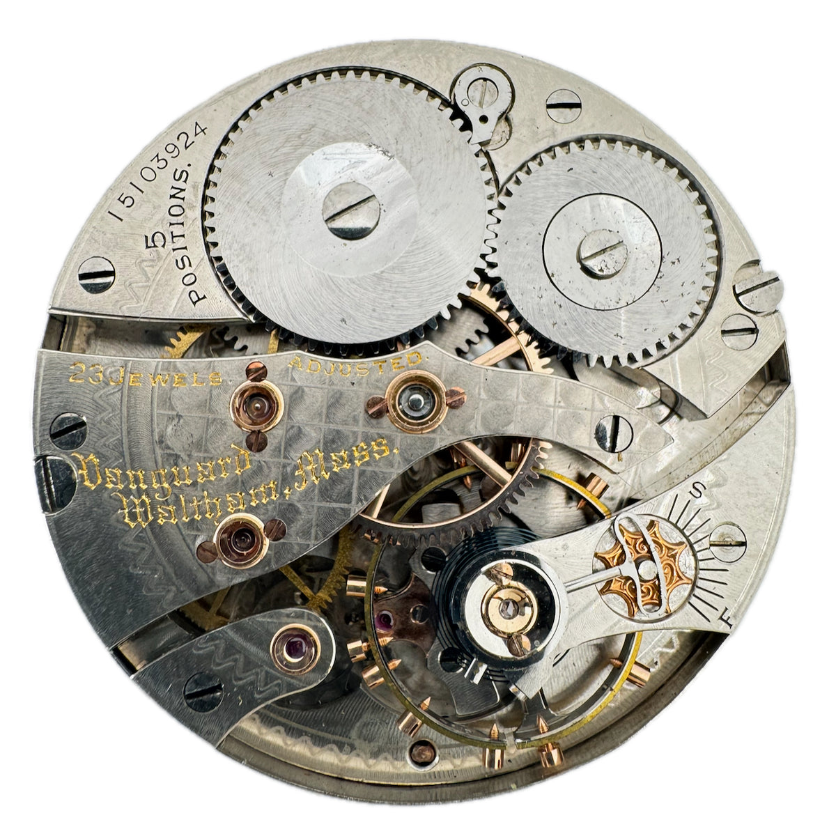 Antique 16s 1906 Waltham 23J Railroad Pocketwatch Movement Vanguard USA Runs