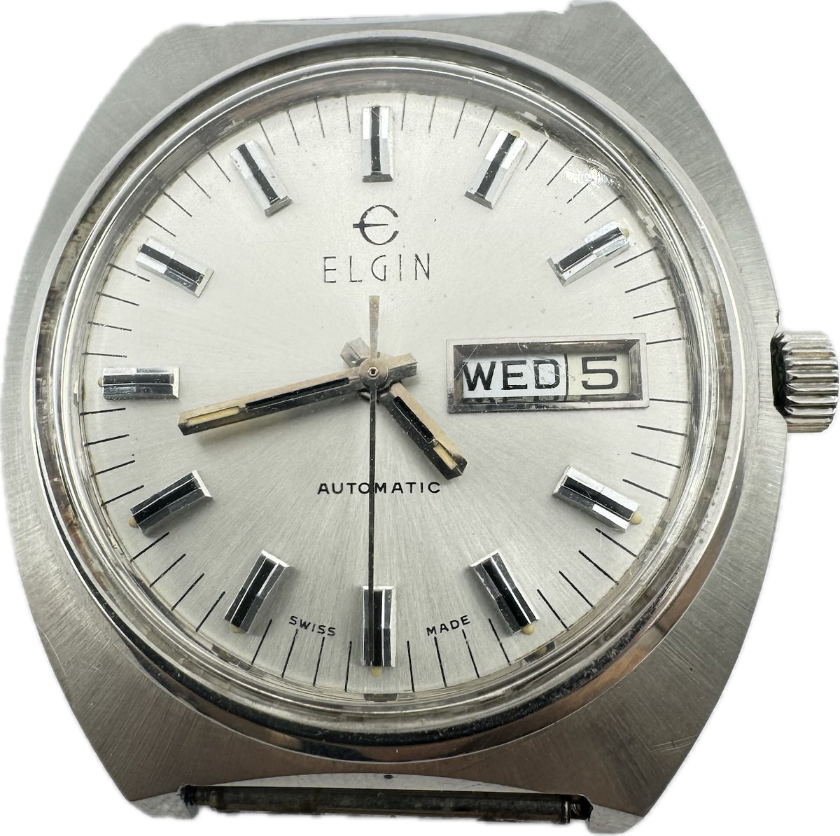 Vintage Elgin Day Date 17 Jewel Men's Automatic Wristwatch 352 AS 1986 Steel