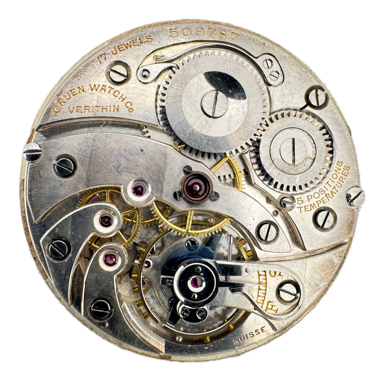 Antique 10s 1919 Gruen Verithin 17 Jewel Mechanical Pocket Watch Movement Swiss