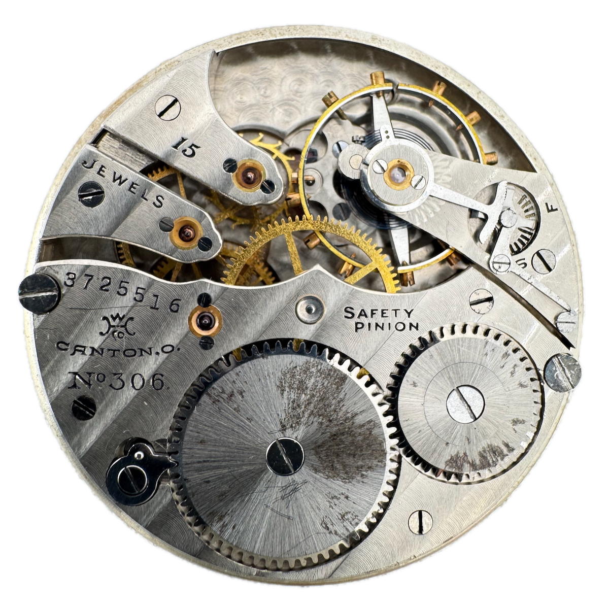 Antique 12s 1918 Hampden 15 Jewel Mechanical Pocket Watch Movement 306 USA