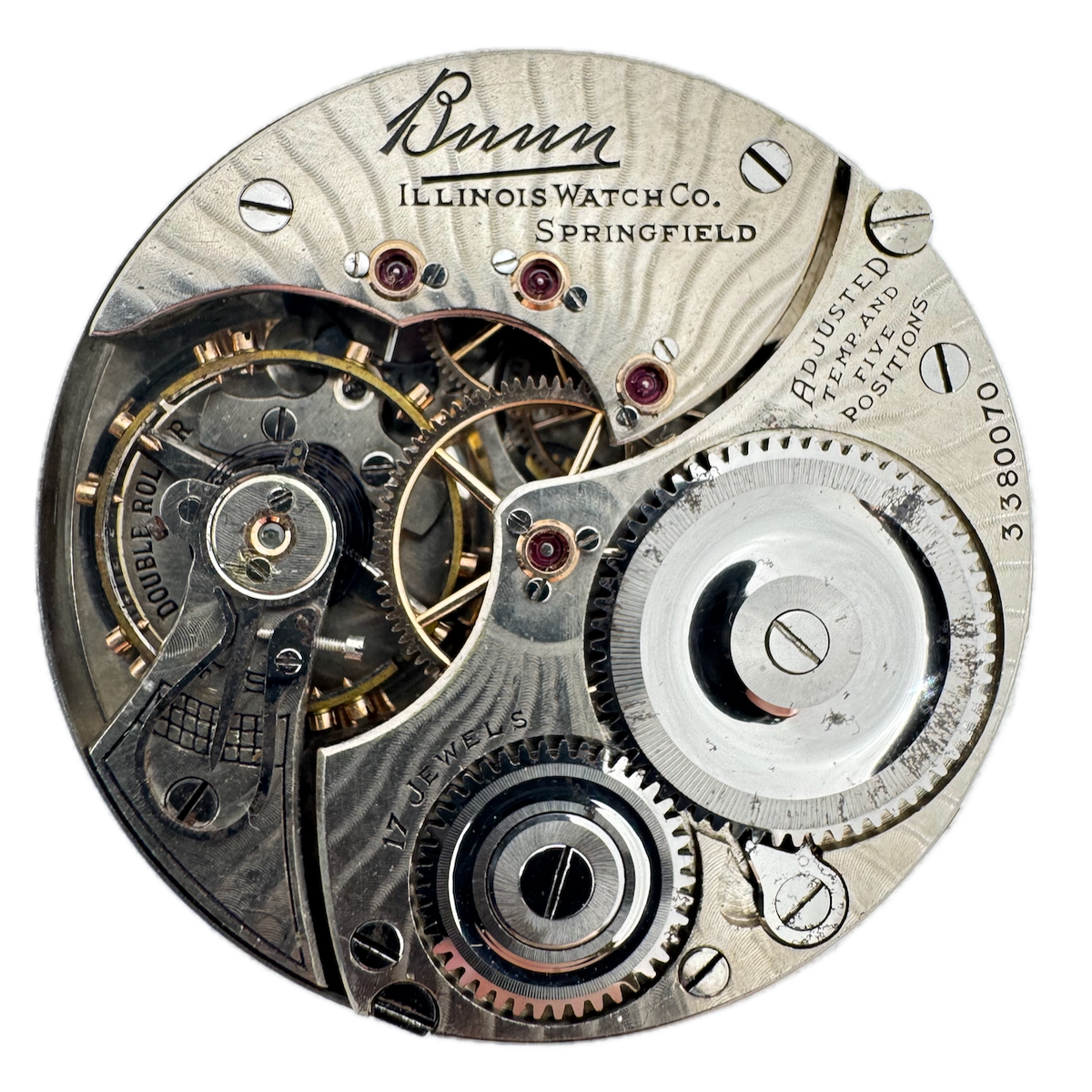 Antique 16s 1918 Illinois Sunray 17j Railroad Pocket Watch Movement Bunn USA