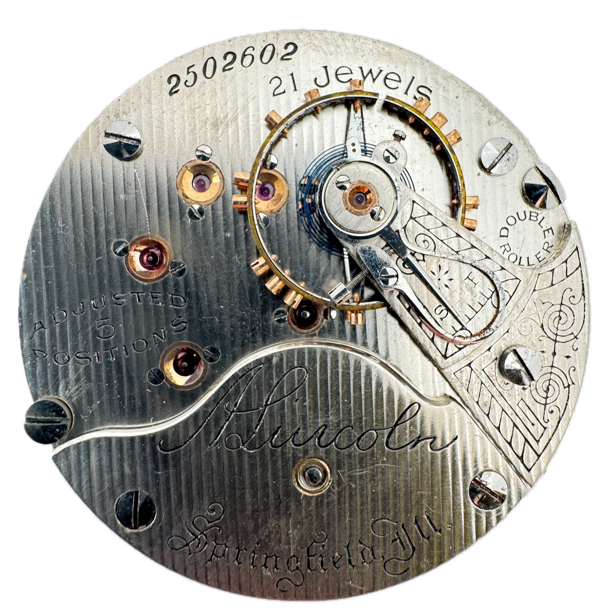 Antique 18s 1913 Illinois 21 Jewel Railroad Pocket Watch Movement Abe Lincoln
