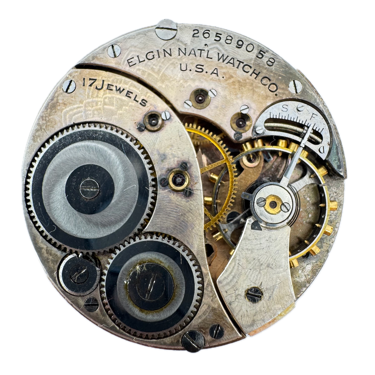 Antique 12 Size Elgin Pocket Watch Movement Grade 345 USA Fancy Engraved Dial