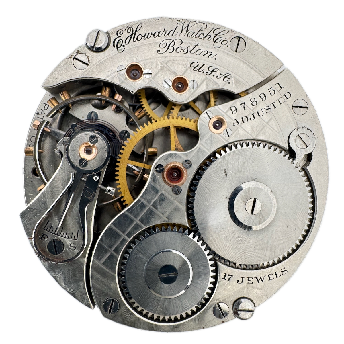 Antique 16s 1908 Howard 17 Jewel Mechanical Pocket Watch Movement 4 USA Runs