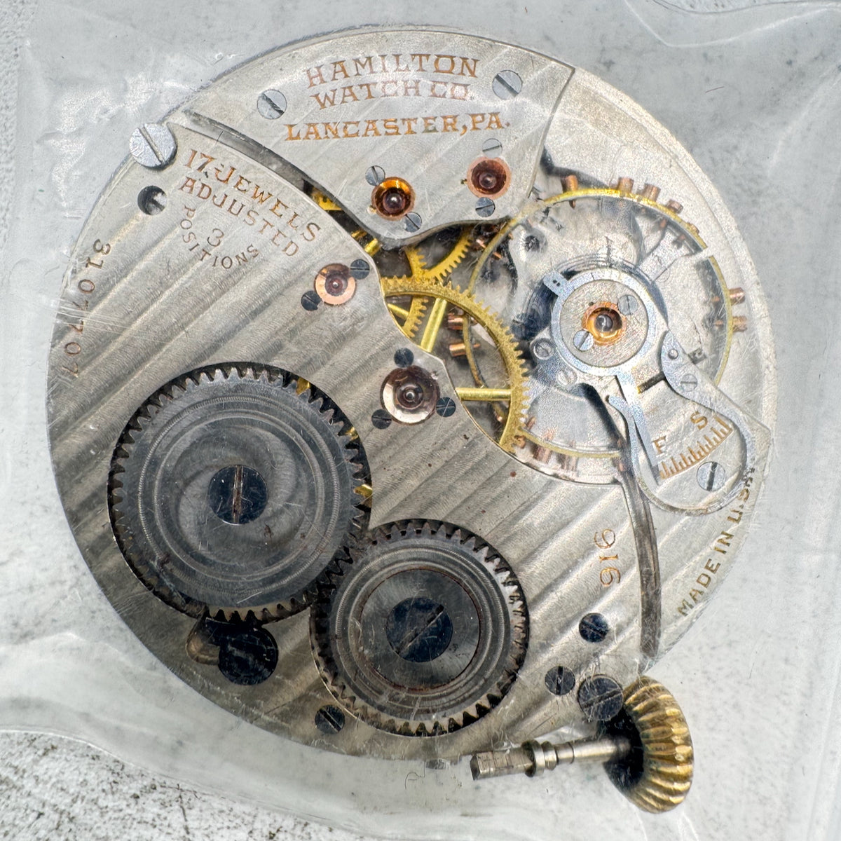 Antique 12s 1924 Hamilton 17 Jewel Mechanical Pocket Watch Movement 916 USA