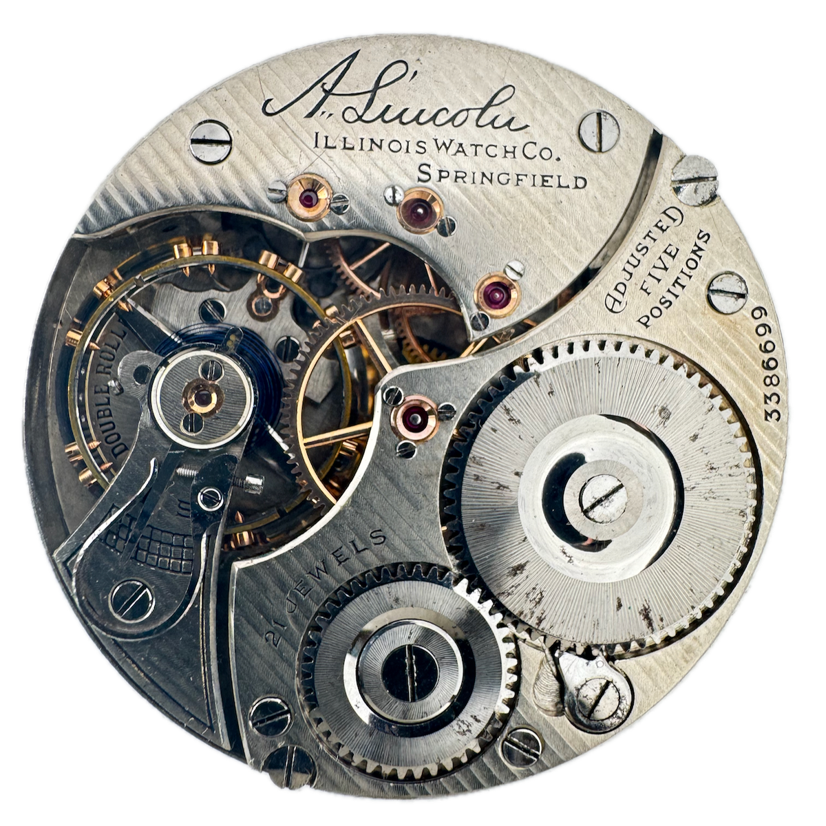 Antique 16s 1918 Illinois A. Lincoln 21j Railroad Pocket Watch Movement USA