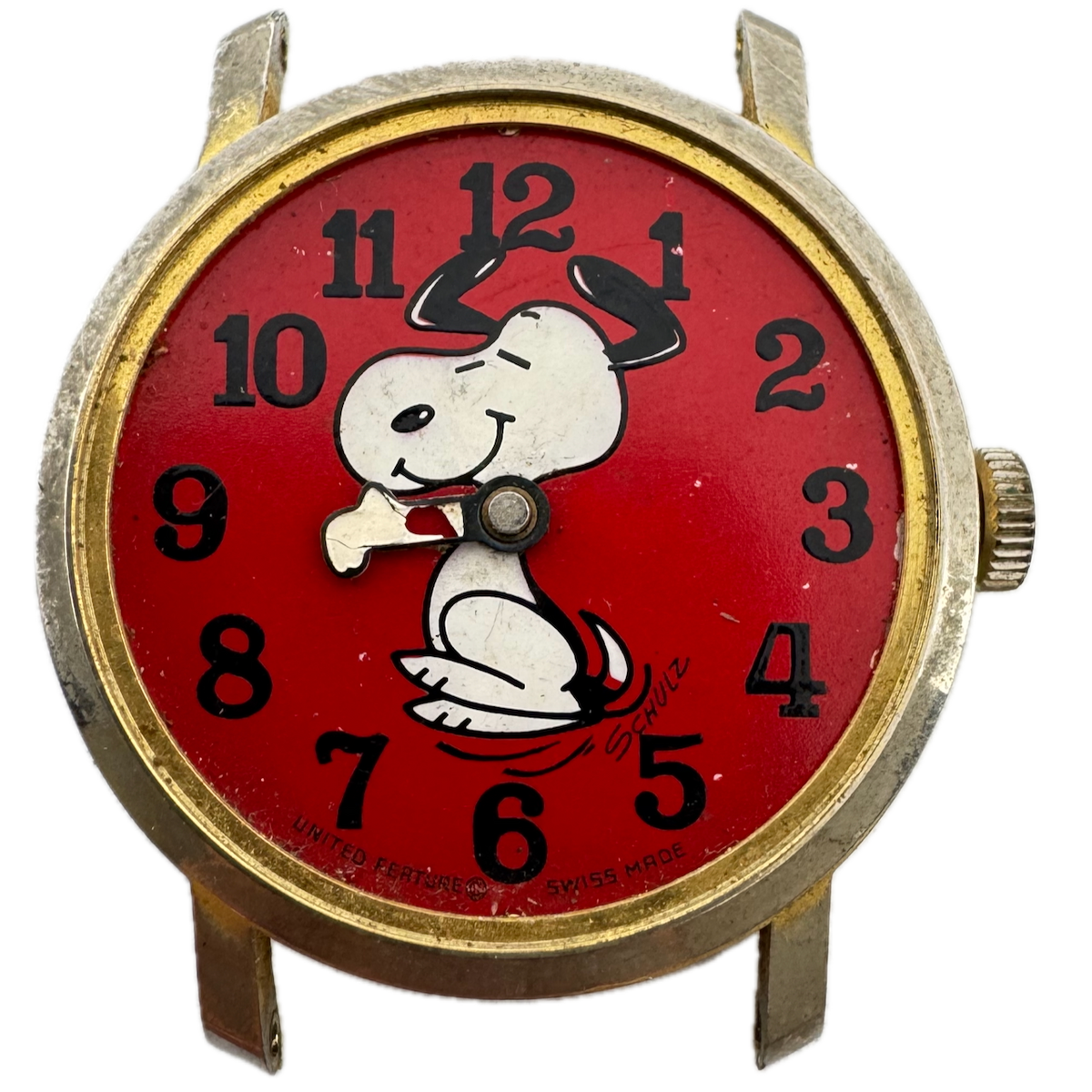 Vintage United Feature Snoopy Red Men's Mechanical Wristwatch EB 8800 Gold Tone