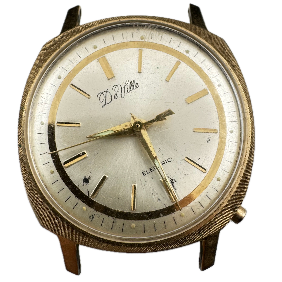 Vintage De Ville Driver Cushion Men's Electric Wristwatch 130E USA Gold Tone