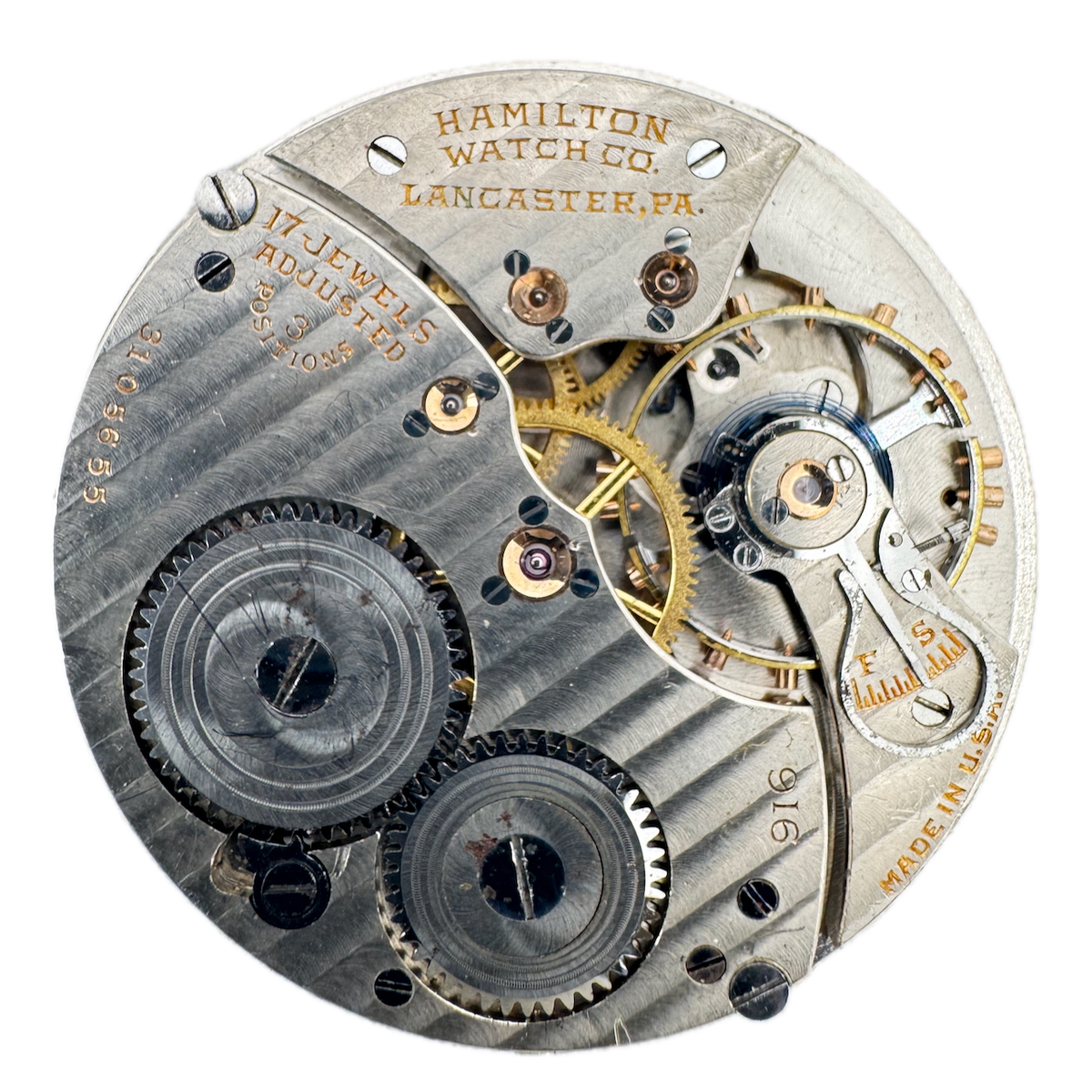 Antique 12s 1924 Hamilton 17 Jewel Mechanical Pocket Watch Movement 916 USA