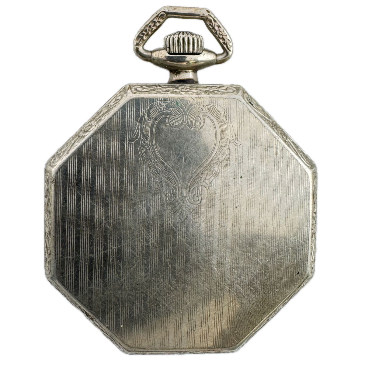 Antique 12s NAWCO Challenge Open Face Pocket Watch Case 14k White GF Pinstriped