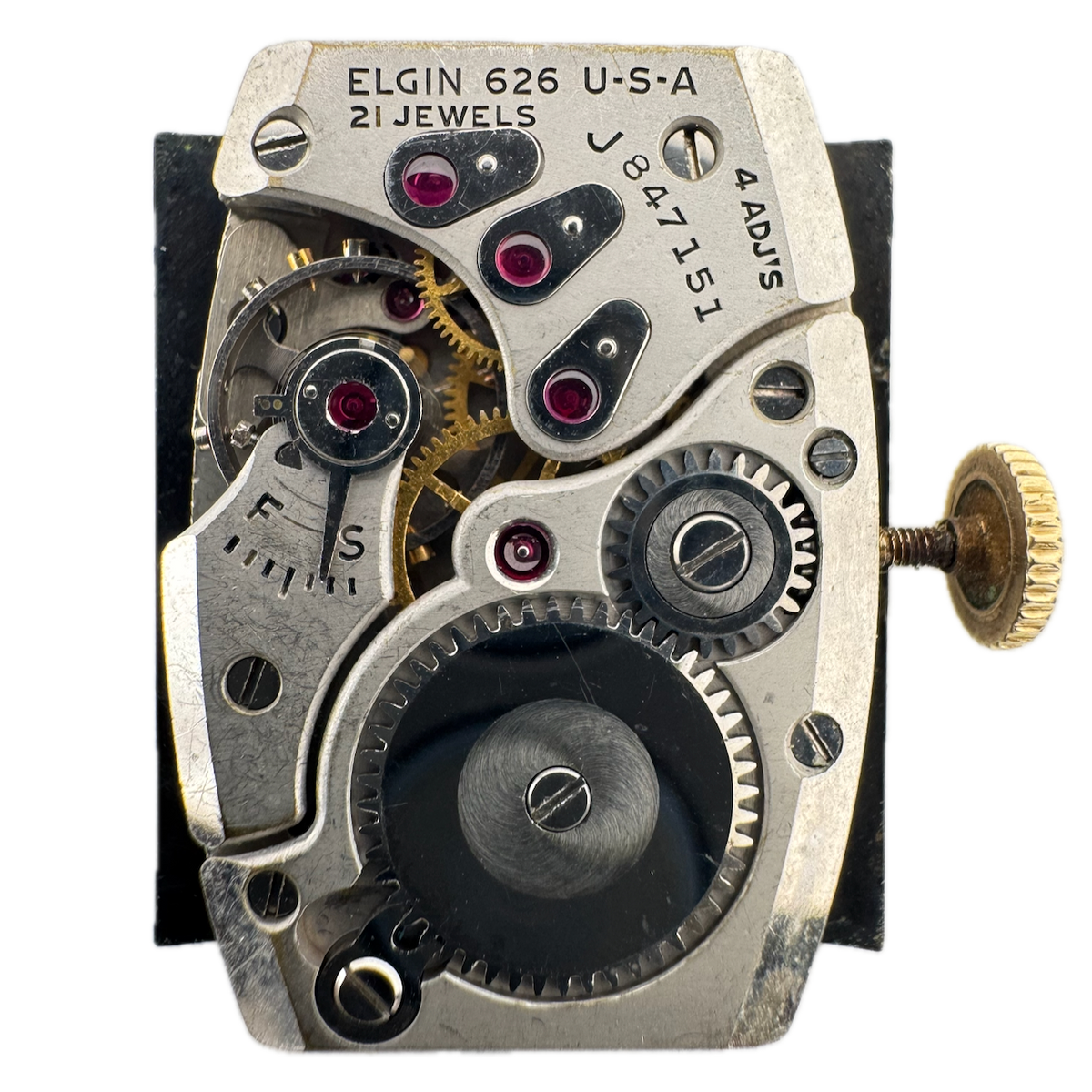 Vintage 17.5mm 1948 Elgin Black Dial 4510H Mechanical Wristwatch Movement USA