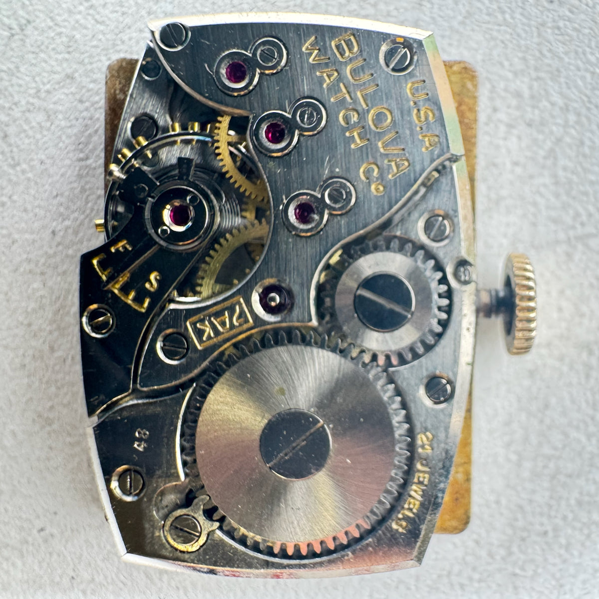 Vintage 17mm 1948 Bulova Raised Numerals 21J Wristwatch Movement 7AK USA Runs