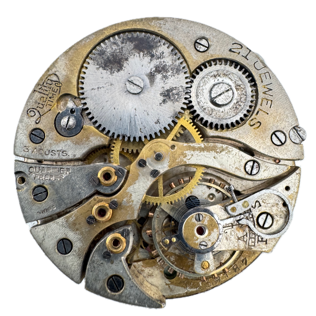 Antique 43mm Quality Time 21 Jewel Mechanical Pocket Watch Movement Swiss