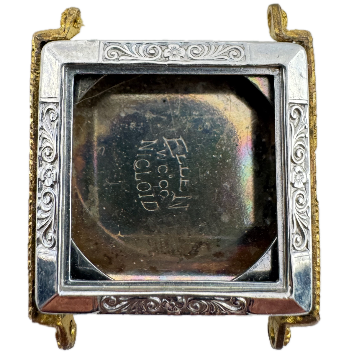 Vintage Ellen Nicloid Two Tone Deco Men's Wristwatch Case 26.5mm Gold Tone
