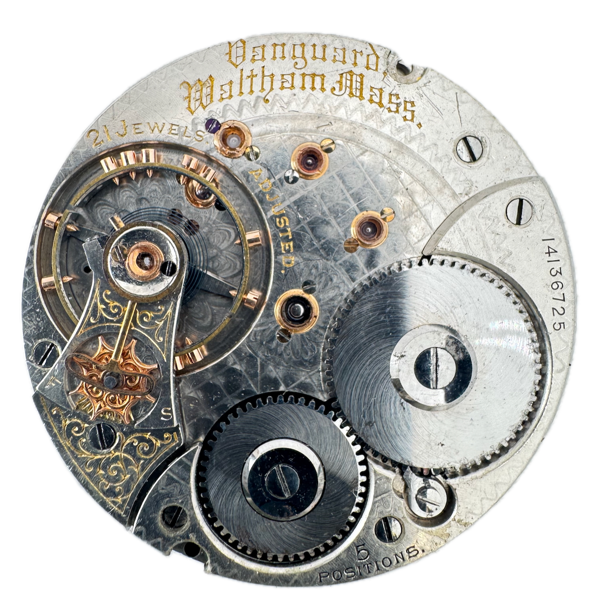 Antique 18s Waltham Diamond Cap 21j Railroad Pocket Watch Movement Vanguard