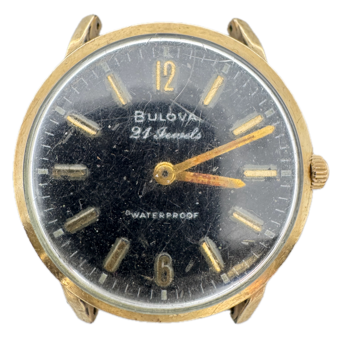 Vintage 1962 Bulova 21 Black Men's Mechanical Wristwatch Steel & 10k RGP