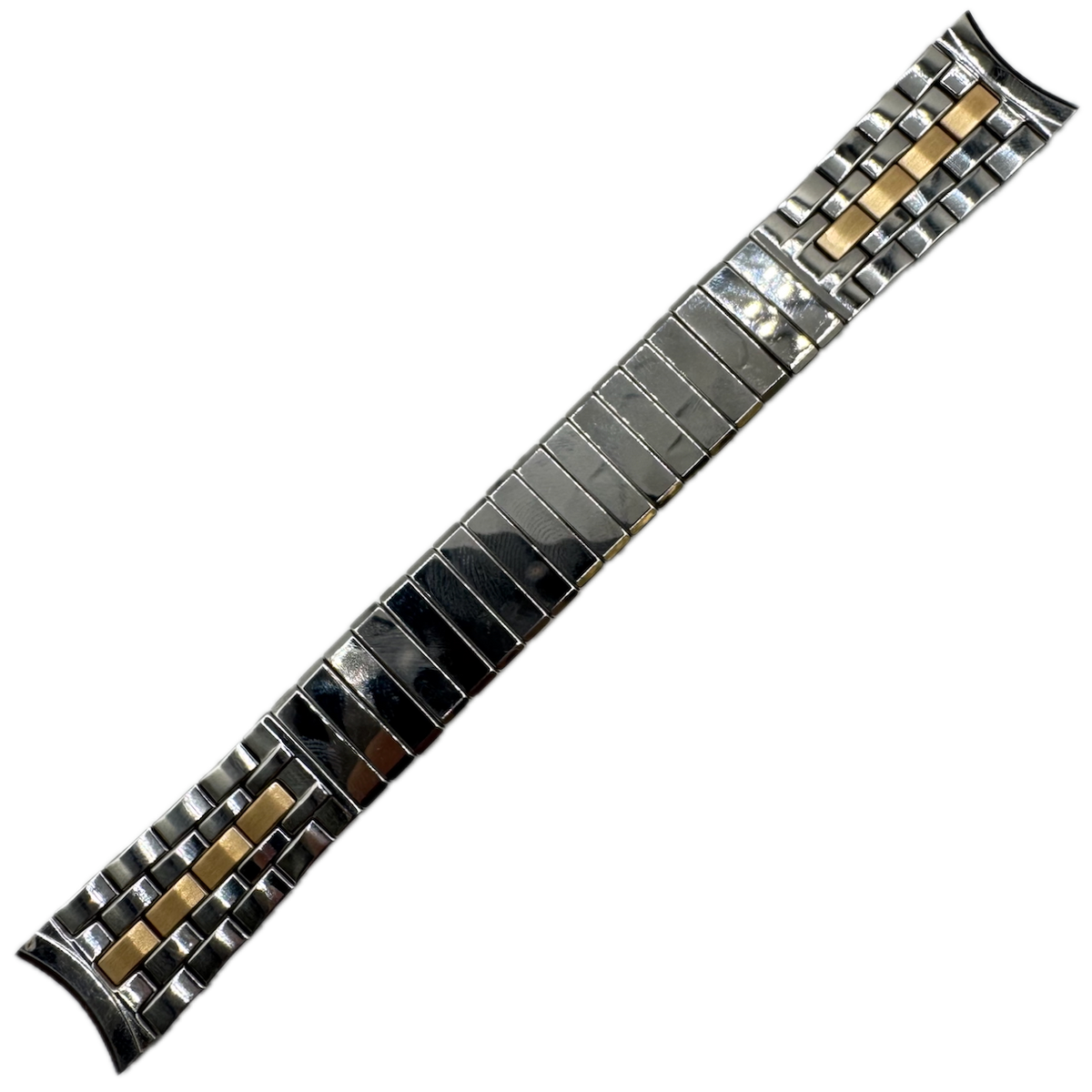 Vintage 17mm Gemex Men's Wristwatch Bracelet Steel & Gold Tone Two Tone Stretch