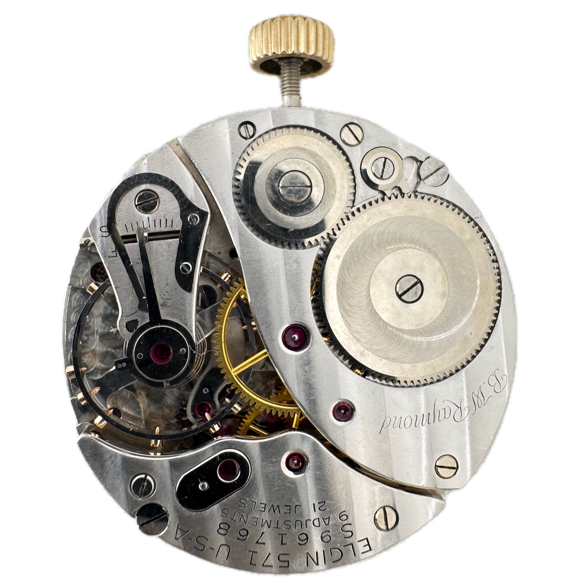 Vintage 16s 1952 Elgin 21 Jewel Mechanical Railroad Pocket Watch Movement 571