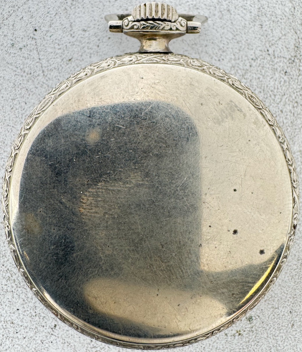Antique 12s Illinois Deco Edge Open Face Pocket Watch Case Nickel USA