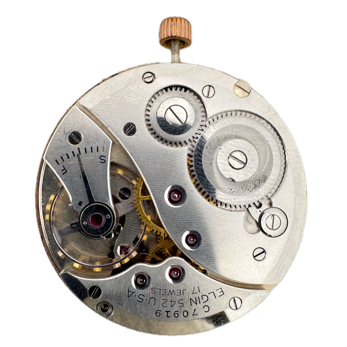 Vintage 8s 1941 Elgin 17 Jewel Mechanical Pocket Watch Movement 542 USA