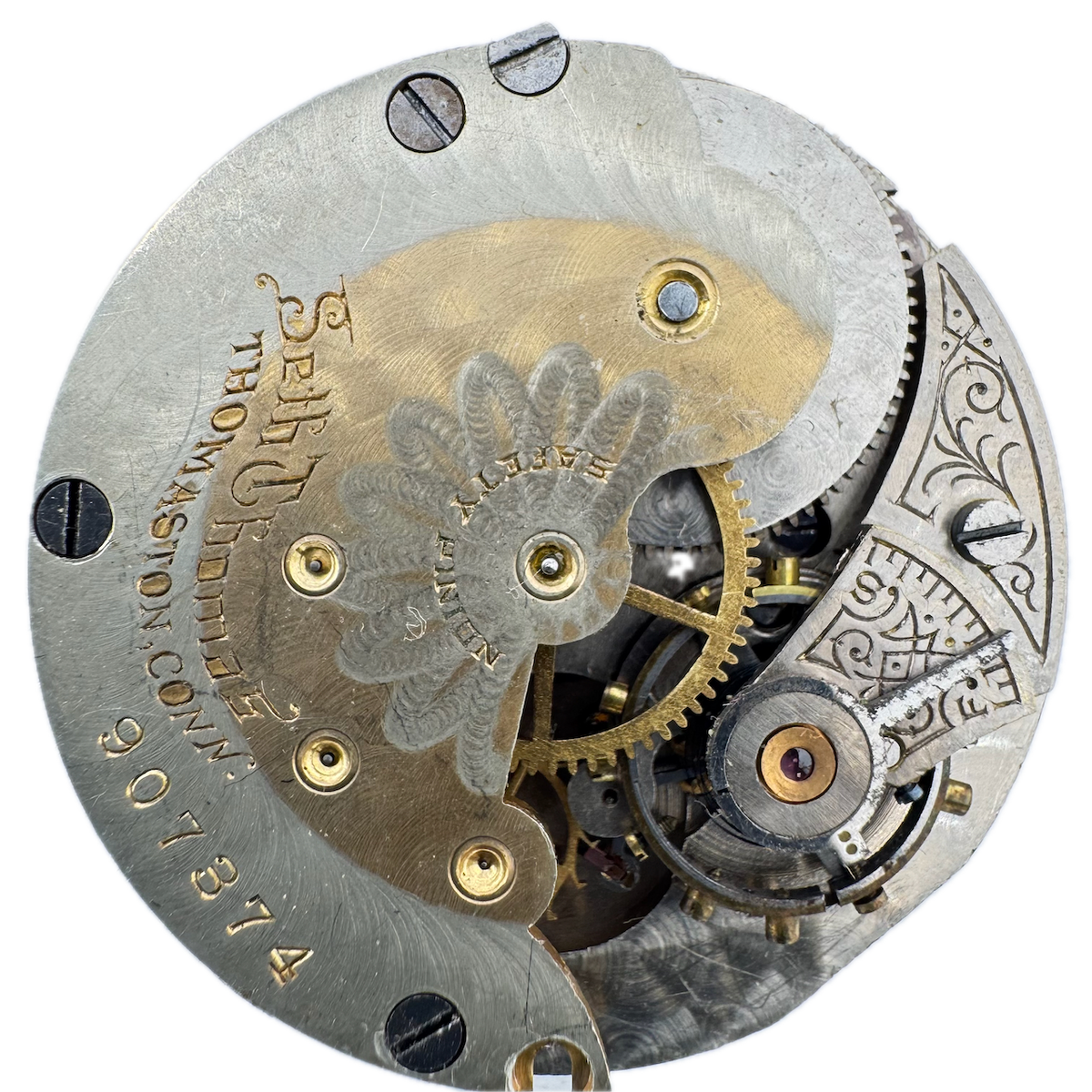 Antique 6s 1907 Seth Thomas Two Tone Hunter Pocket Watch Movement 35 for Parts