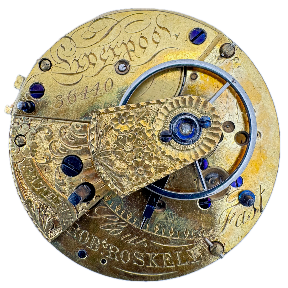 Antique 47mm Robert Roskell "Date" Key Wind Verge Fusee Pocket Watch Movement