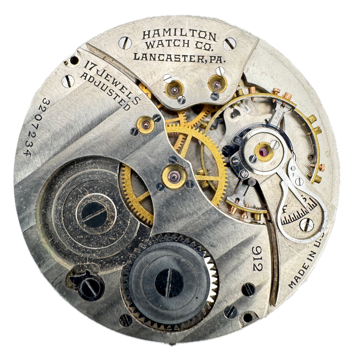 Antique 12s 1923 Hamilton 17 Jewel Mechanical Pocket Watch Movement 912 USA
