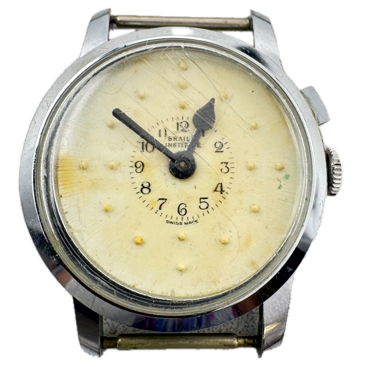 Vintage Braille Institute Braille Swingout Men's Mechanical Wristwatch Swiss