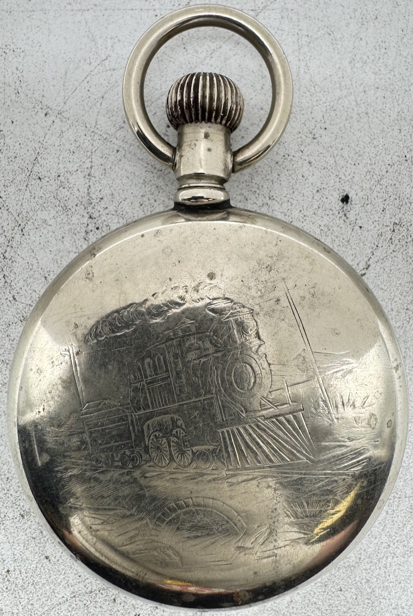 Antique 18s Philadelphia Locomotive Open Face Pocket Watch Case Silverode USA
