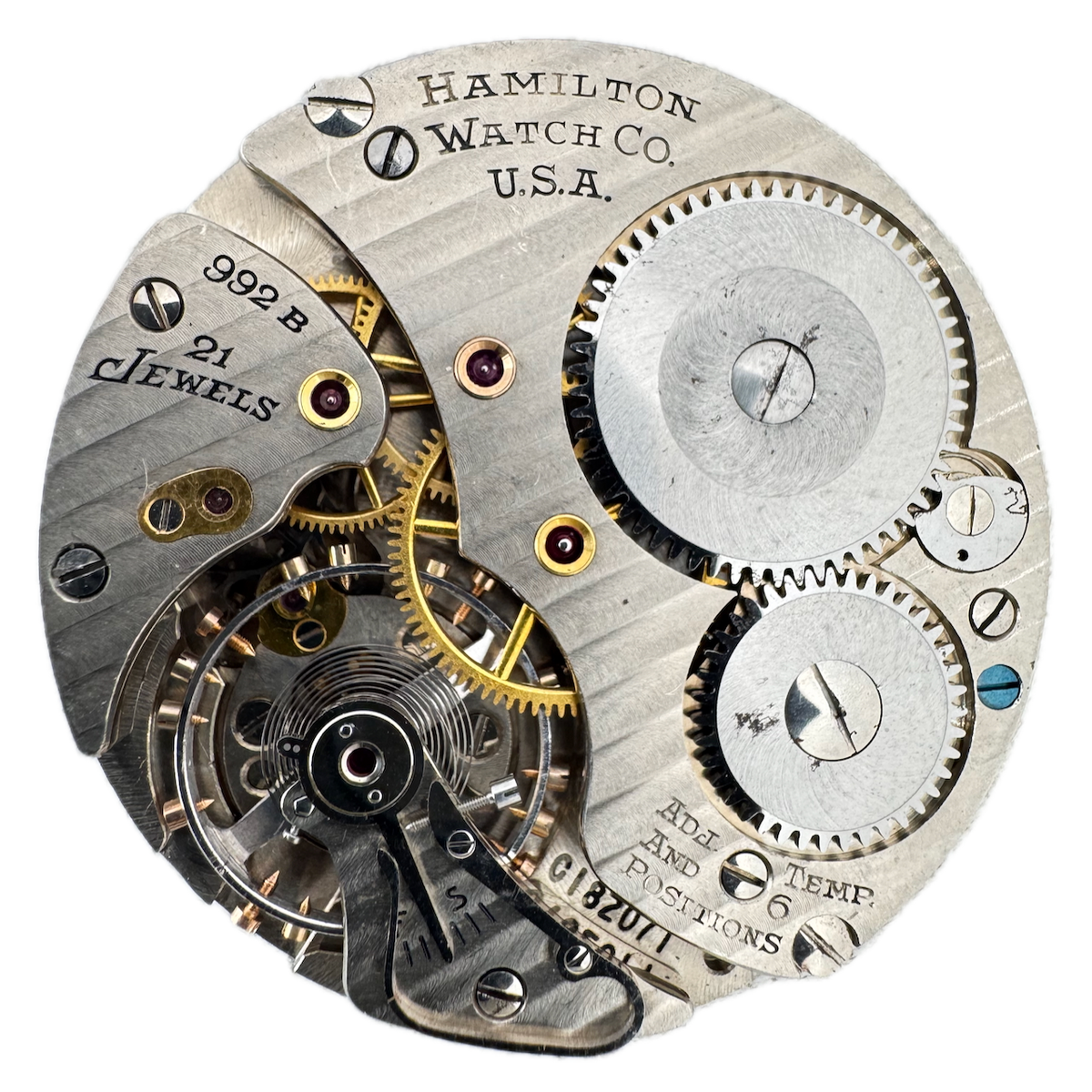 Vintage 16s 1947 Hamilton 21j Mechanical Railroad Pocket Watch Movement 992B