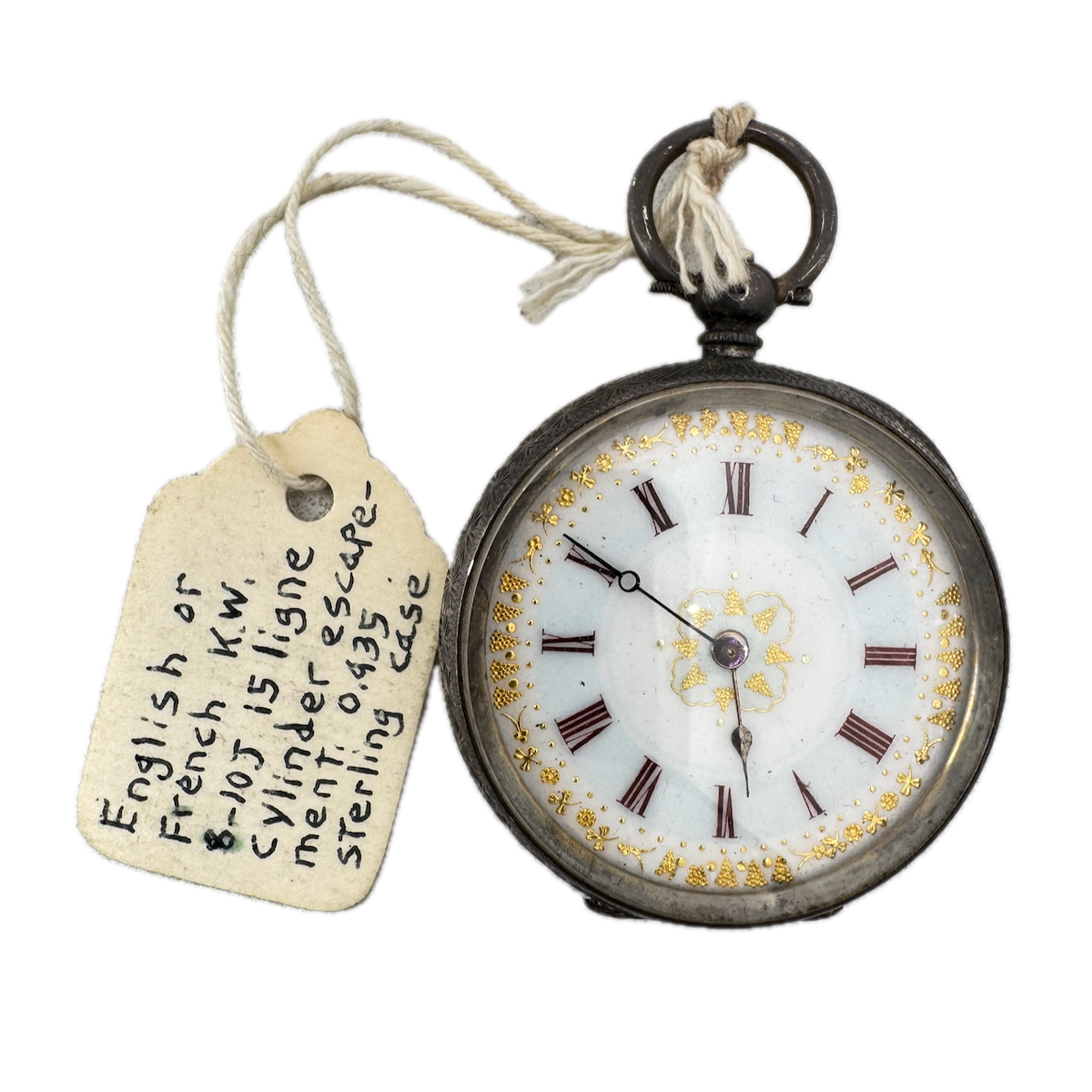 Antique Multicolor Key Wind Cylinder Escapement Pocket Watch Sterling Silver