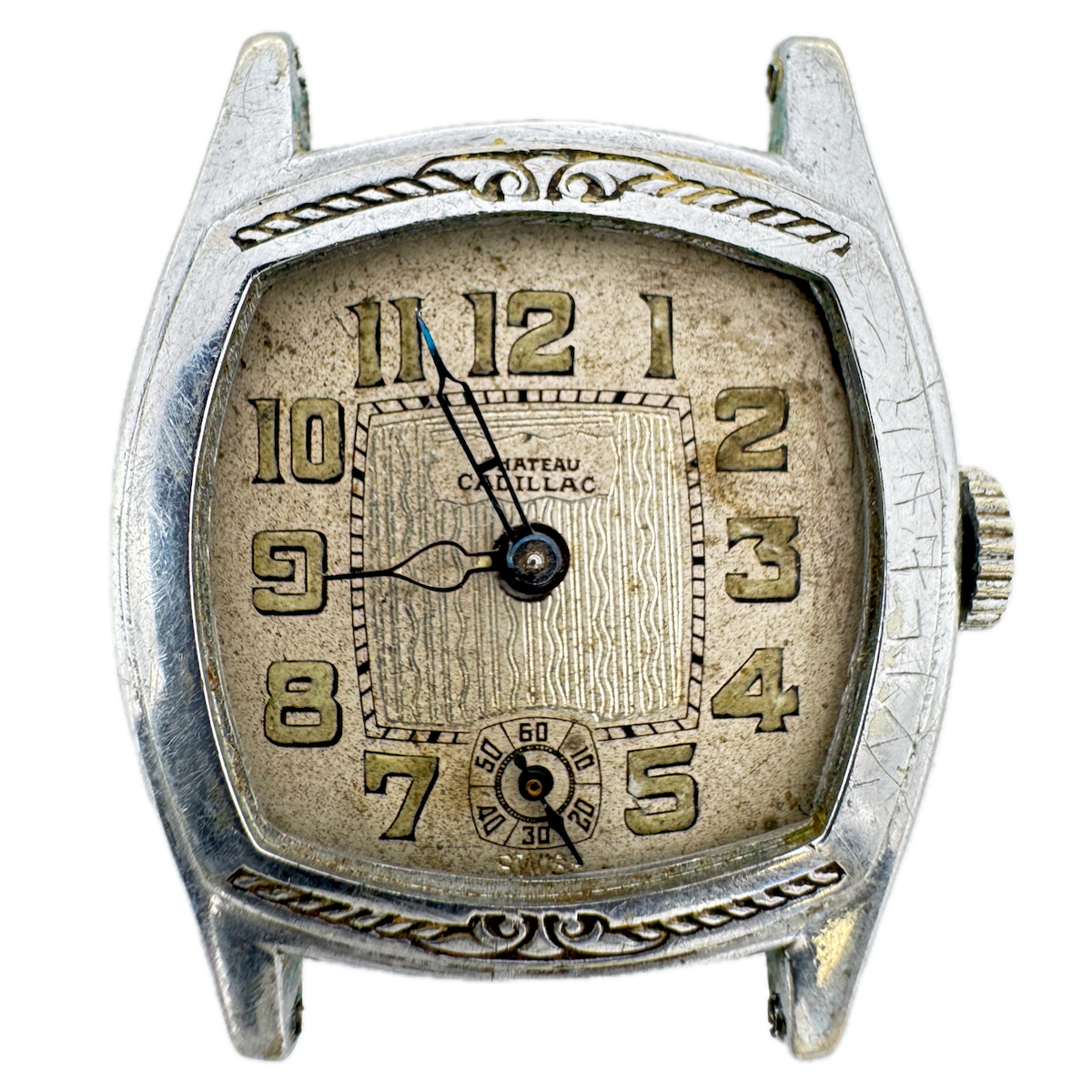Vintage Chateau Cadillac Art Deco Men's Mechanical Wristwatch Chrome Plated