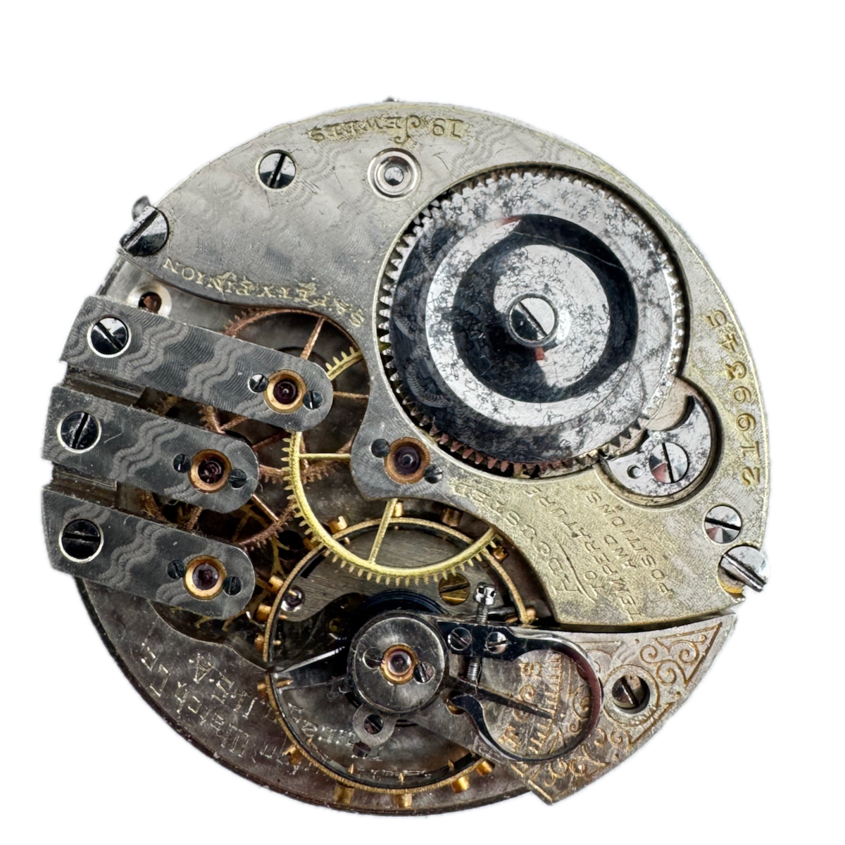 Antique 16s 1909 Illinois Three Finger Bridge Hunter Pocket Watch Movement 185