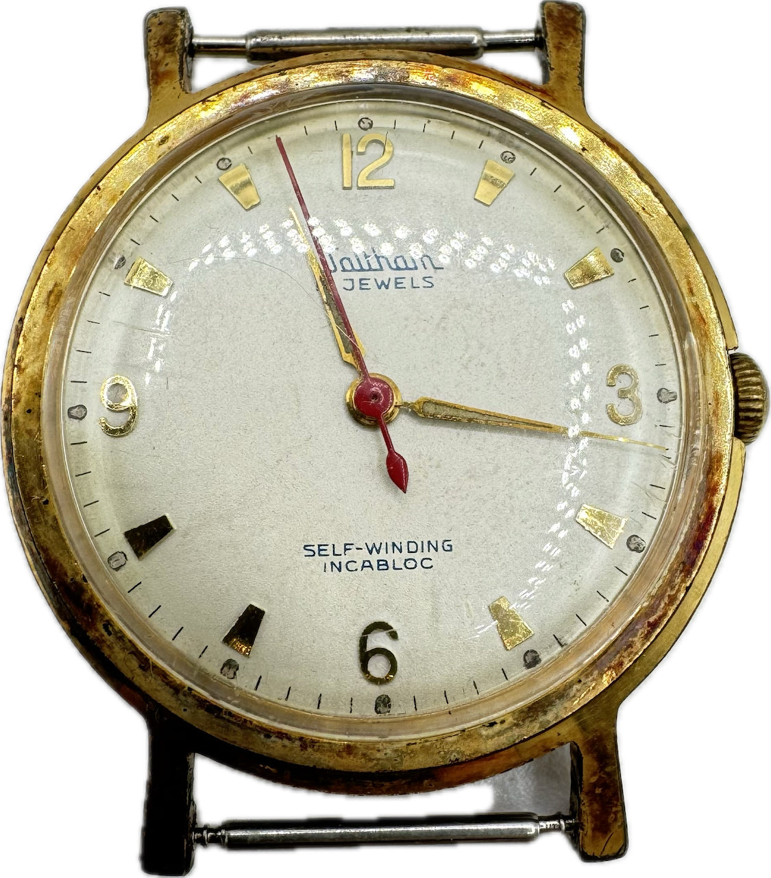 Vintage Waltham 17 Jewel Men's Automatic Wristwatch Gold Plated Red Second Hand