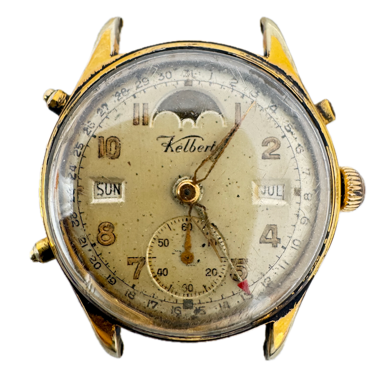 Vintage 31mm Kelbert Triple Date Moonphase Men's Mechanical Wristwatch 107 C