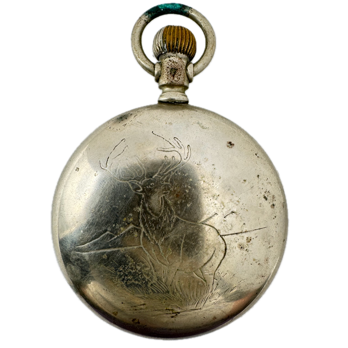 Antique 18s Keystone Elk Engraving Open Face Pocket Watch Case Silveroid USA