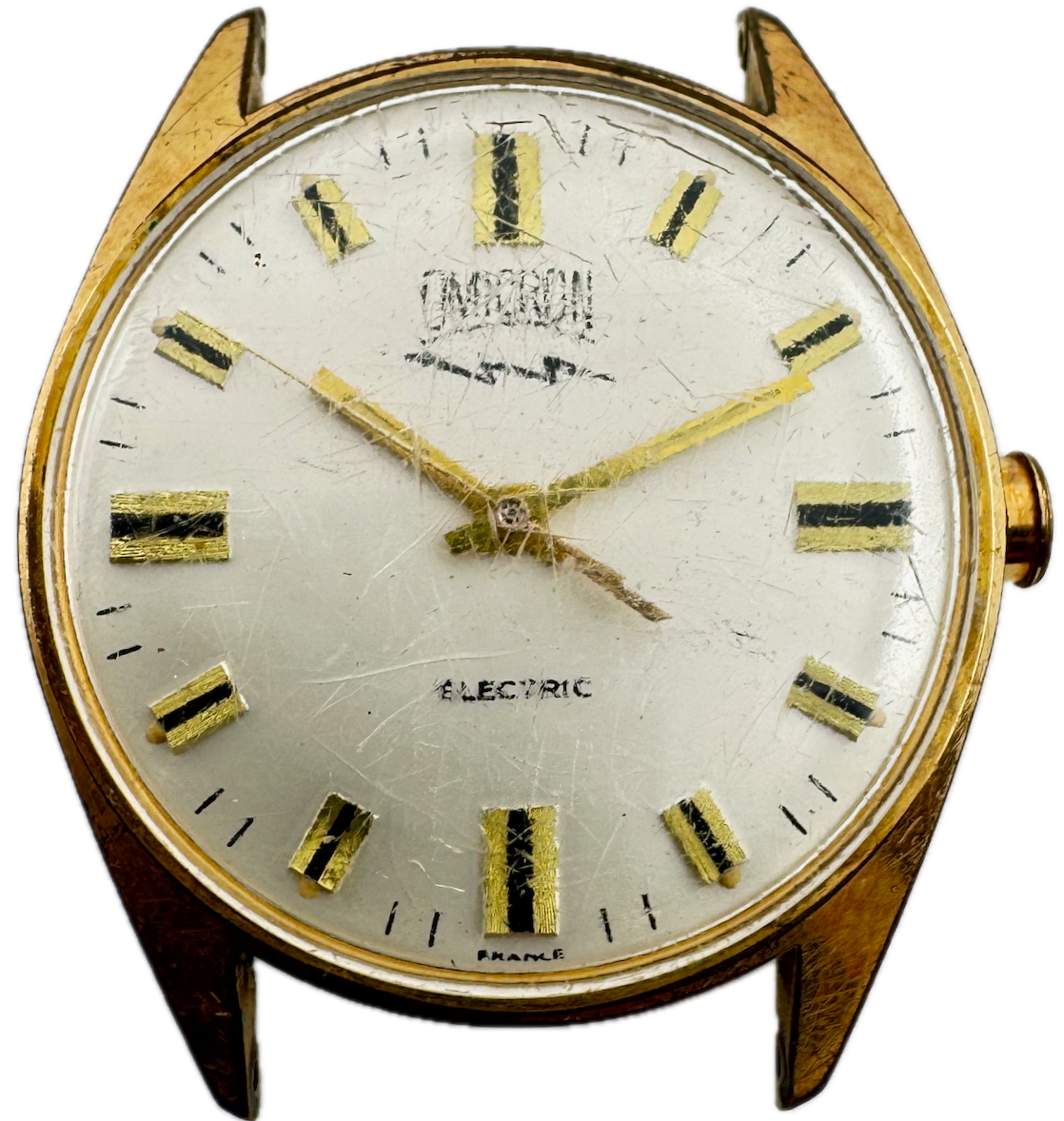 Vintage 33mm Omicron White Dial Men's Electric Wristwatch France Gold Tone