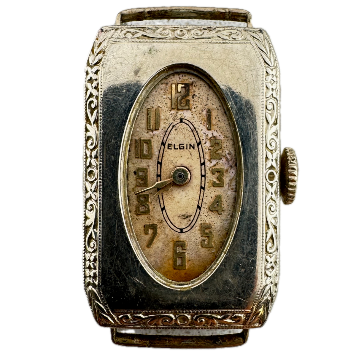 Vintage Elgin Art Deco Wire Lug Men's Mechanical Wristwatch 484 14k White GF