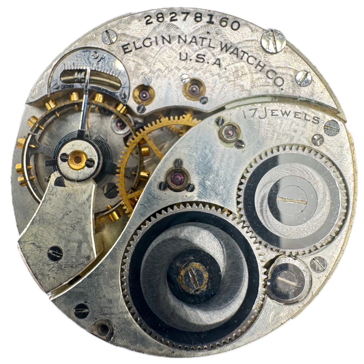 Antique 12s 1925 Elgin 17 Jewel Mechanical Hunter Pocket Watch Movement 344 USA