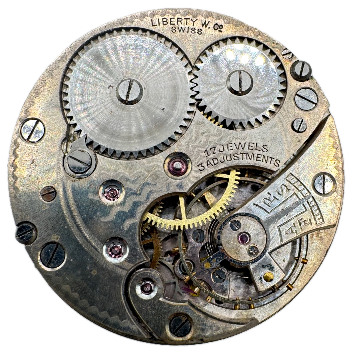 Antique 40mm Liberty Watch Co. 17j Mechanical Open Face Pocket Watch Movement