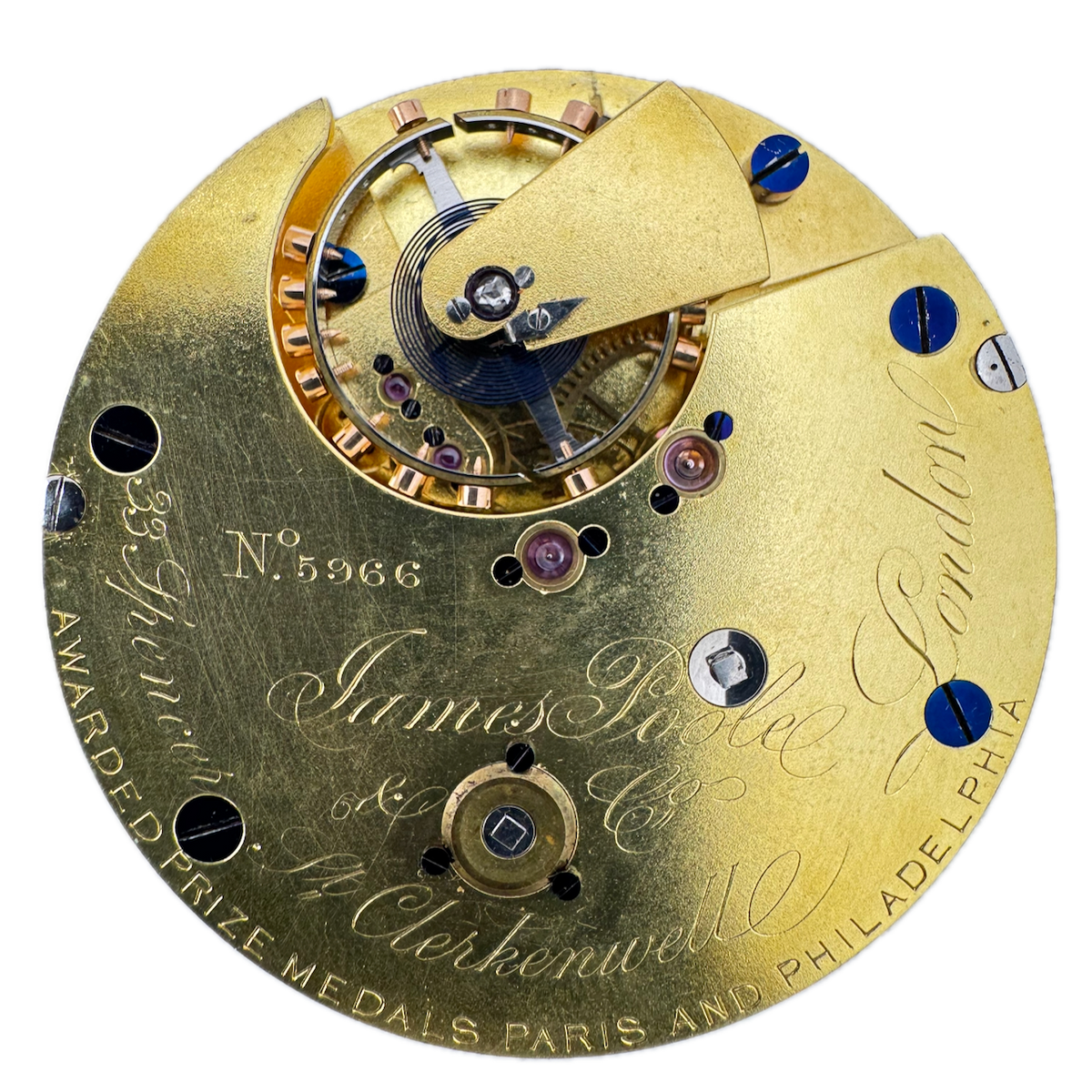 Antique 46mm James Poole Center Second Chronograph Pocket Watch Movement