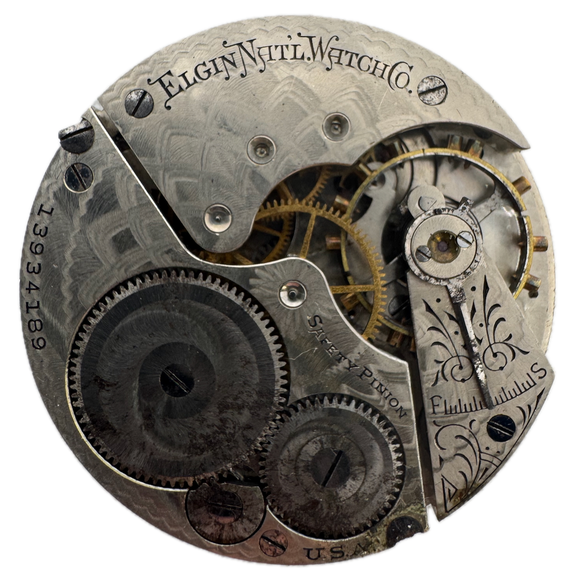 Antique 16s 1909 Elgin 7 Jewel Mechanical Pocket Watch Movement 291 USA