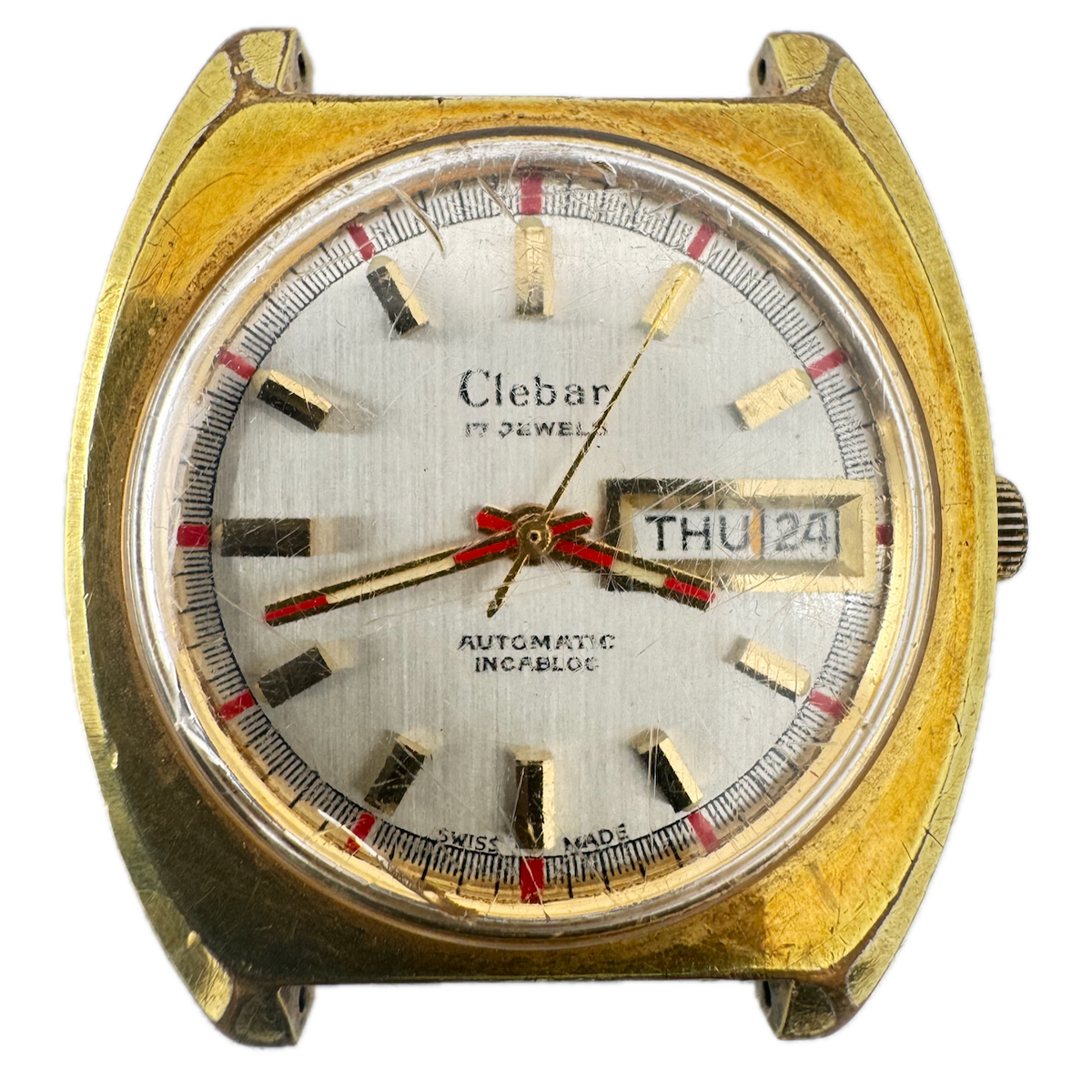 Vintage 34.5mm Clebar Day Date 17J Men's Automatic Wristwatch A. Schild 1916