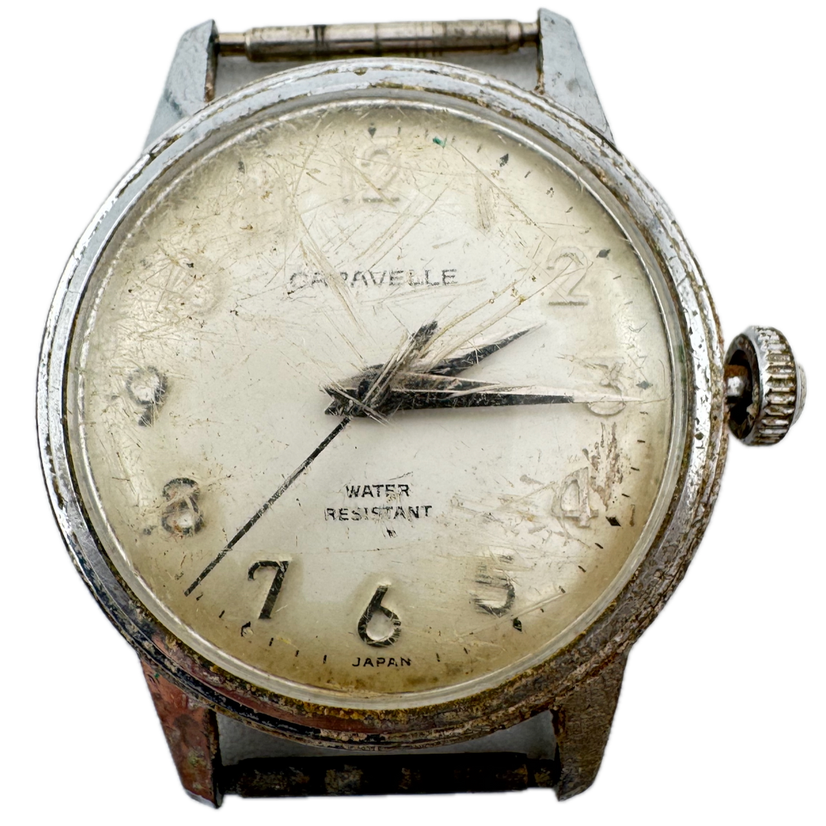 Vintage 1973 Caravelle White Dial Men's Mechanical Wristwatch Steel & Chrome