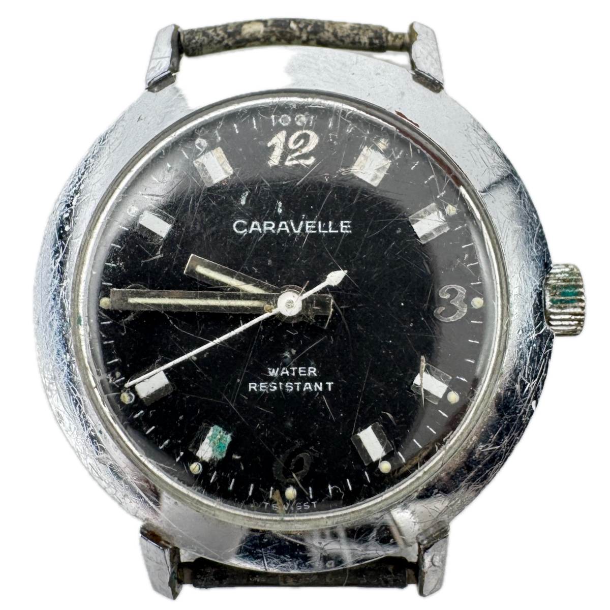 Vintage 1964 Caravelle 7710 Black Dial Men's Mechanical Wristwatch 10 UAC Swiss