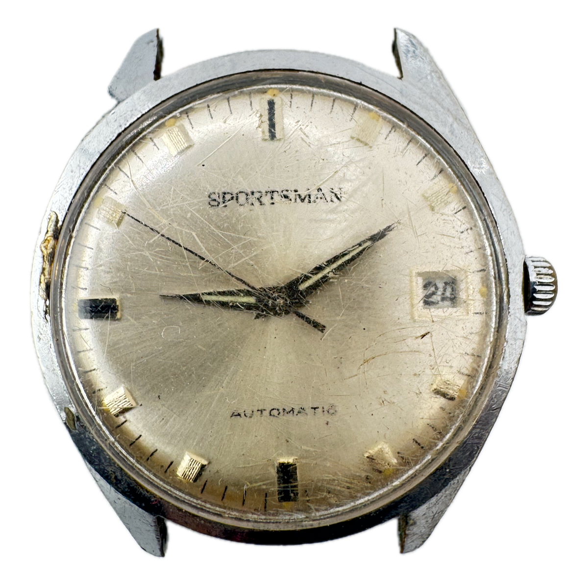 Vintage Sportsman Sunburst Date Men's Automatic Wristwatch GermanySteel & Chrome