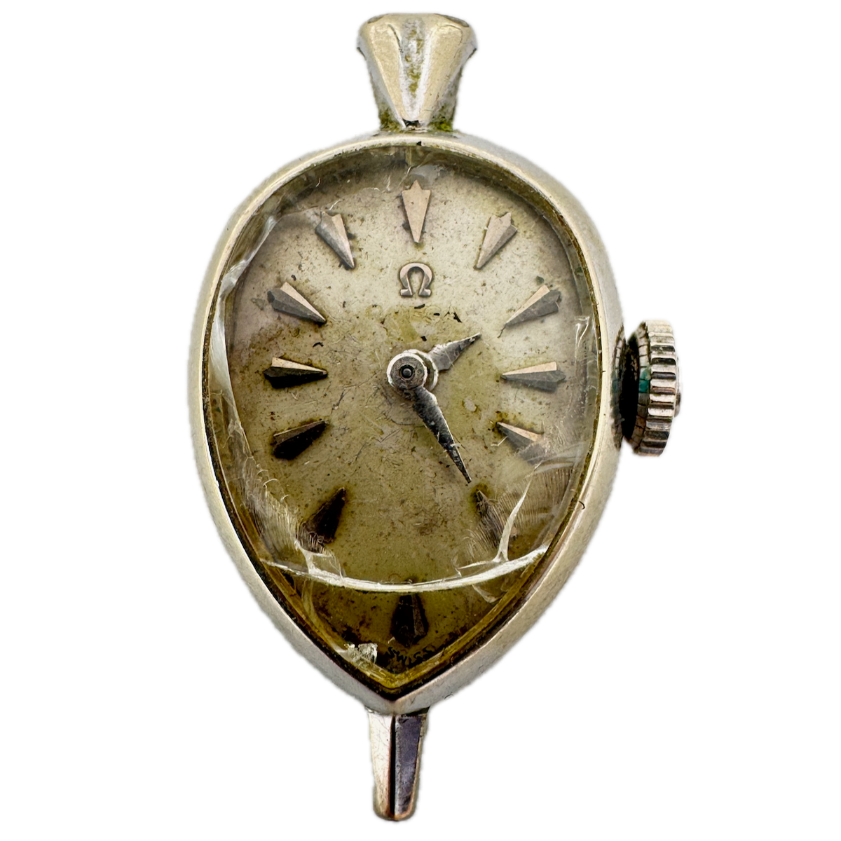 Vintage Omega A-5269 Tear Drop Ladies Mechanical Wristwatch 483 14k White GF
